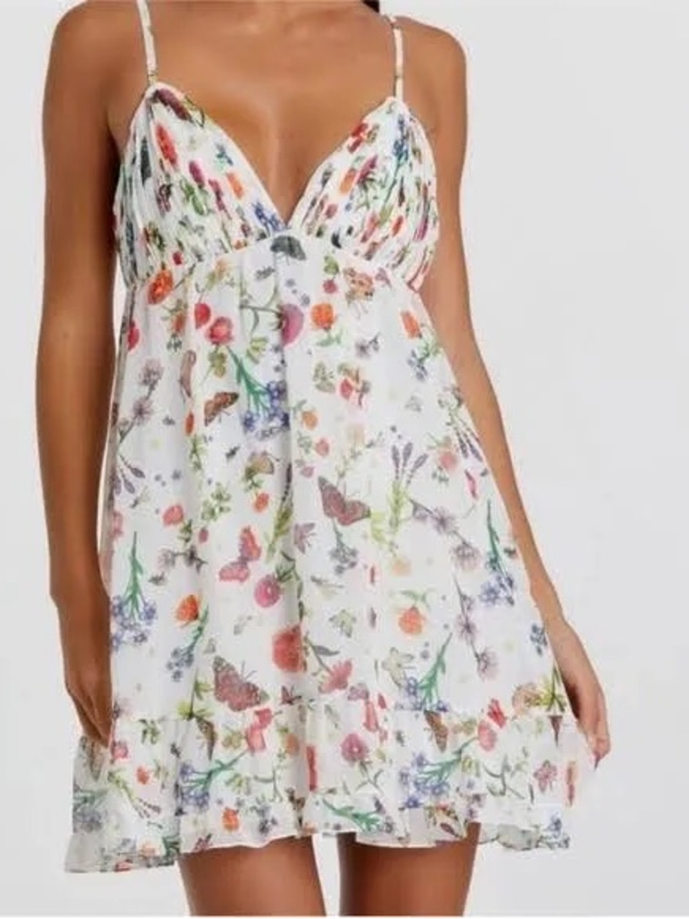 Women's White Floral Butterfly Sundress with Ruffle Hem